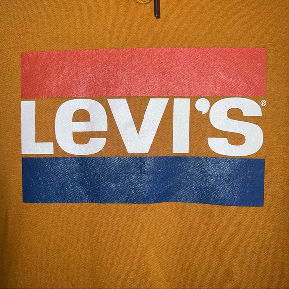 Levi’s Retro Vintage Big Letters Mustard Yellow Hoodie LG EUC Kangaroo Pkts EC - Picture 6 of 6